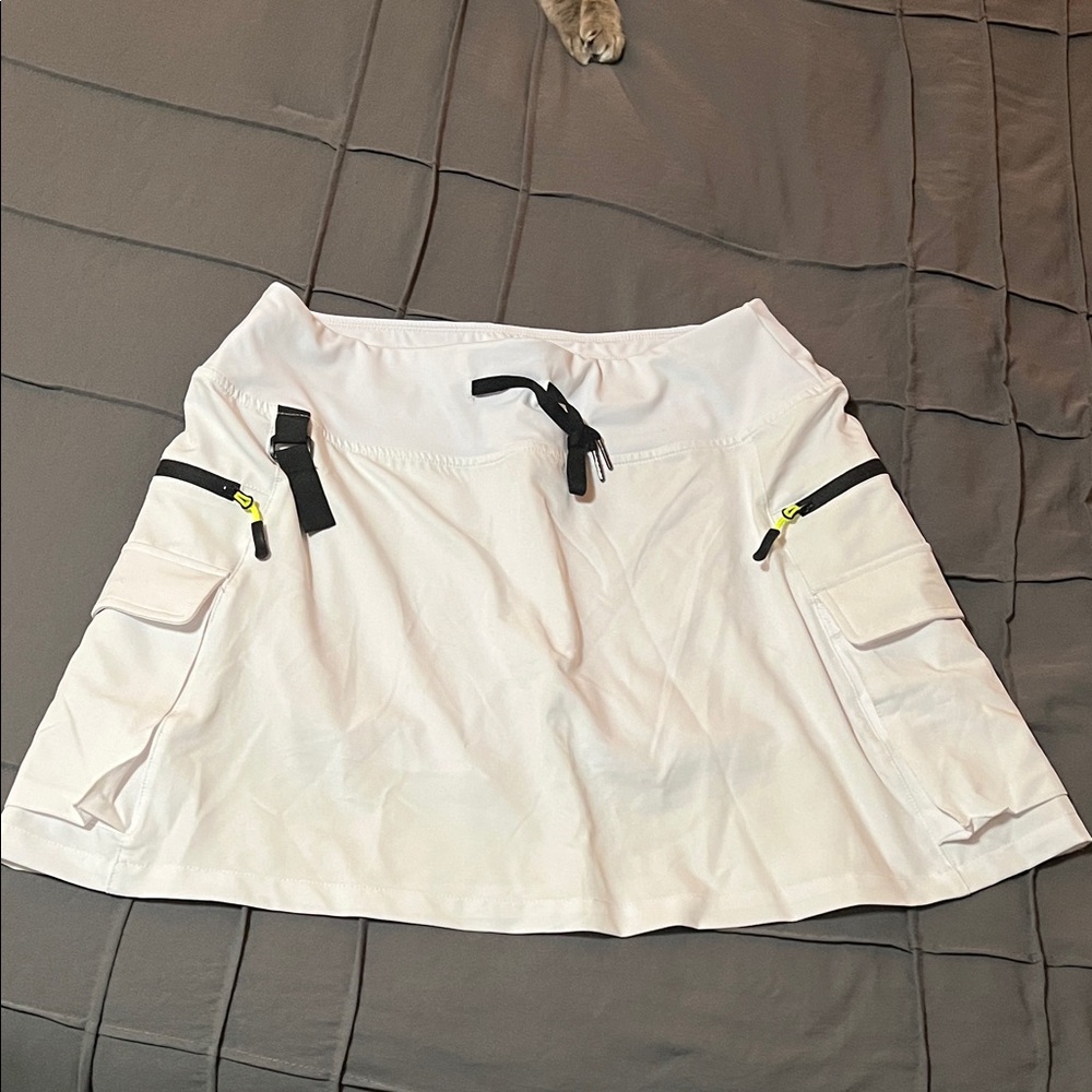 White Cargo Skirt/ Skort with Black Accents